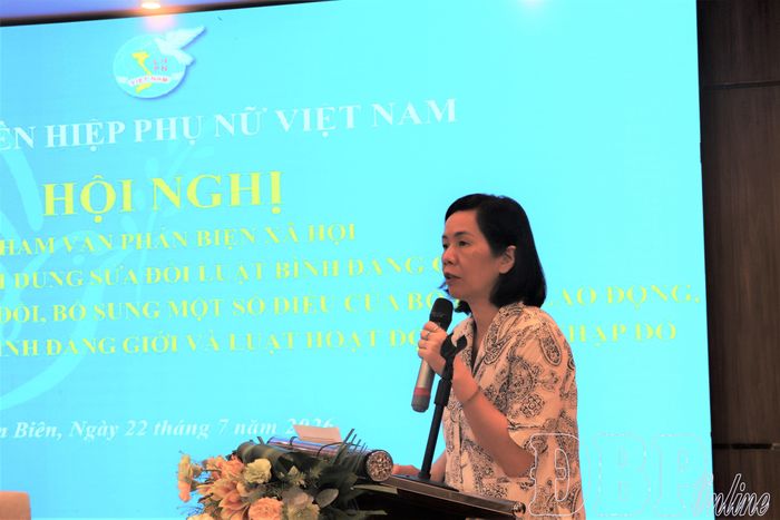 Đồng chí Nguyễn Thị Minh Hương, Phó Chủ tịch Hội LHPN Việt Nam phát biểu tại hội nghị.