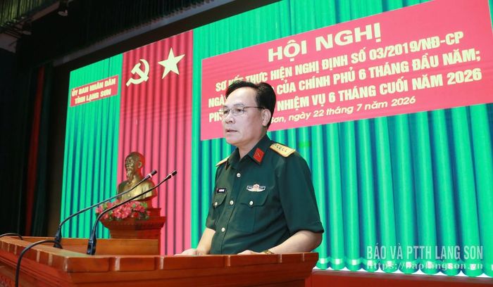 Đại tá Mai Xuân Phong, Ủy viên Ban Thường vụ Tỉnh ủy, Chỉ huy trưởng Bộ CHQS tỉnh phát biểu kết luận hội nghị