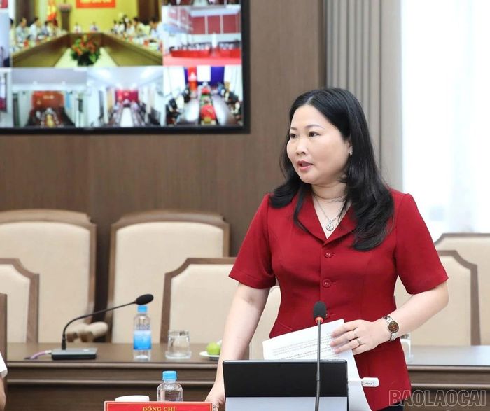  Đồng chí Vũ Thị Hiền Hạnh - Phó Chủ tịch UBND tỉnh phát biểu tại phiên họp. 