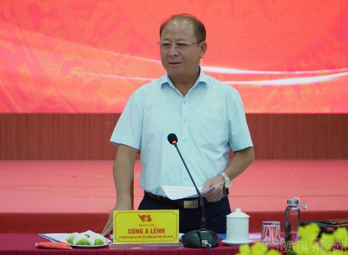 Đồng chí Sùng A Lềnh - Ủy viên Ban Chấp hành Đảng bộ tỉnh, Phó Trưởng Đoàn đại biểu Quốc hội chuyên trách tỉnh Lào Cai phát biểu kết luận buổi làm việc.