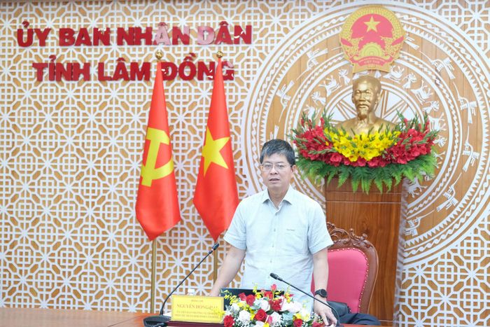 Đồng chí Nguyễn Hồng Hải, Ủy viên Ban Thường vụ Tỉnh ủy, Phó Chủ tịch UBND tỉnh Lâm Đồng phát biểu tại buổi làm việc
