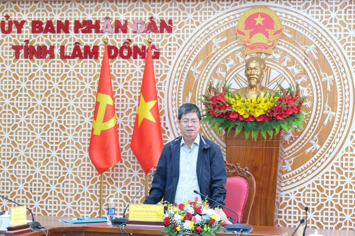 Ủy viên Ban Thường vụ Tỉnh ủy, Phó Chủ tịch UBND tỉnh Lâm Đồng Nguyễn Hồng Hải phát biểu chỉ đạo tại buổi làm việc