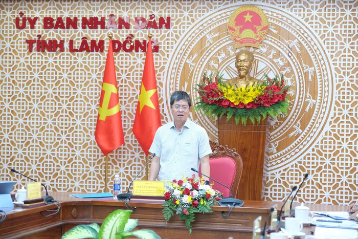 Ủy viên Ban Thường vụ Tỉnh ủy, Phó Chủ tịch UBND tỉnh Lâm Đồng Nguyễn Hồng Hải phát biểu chỉ đạo buổi làm việc