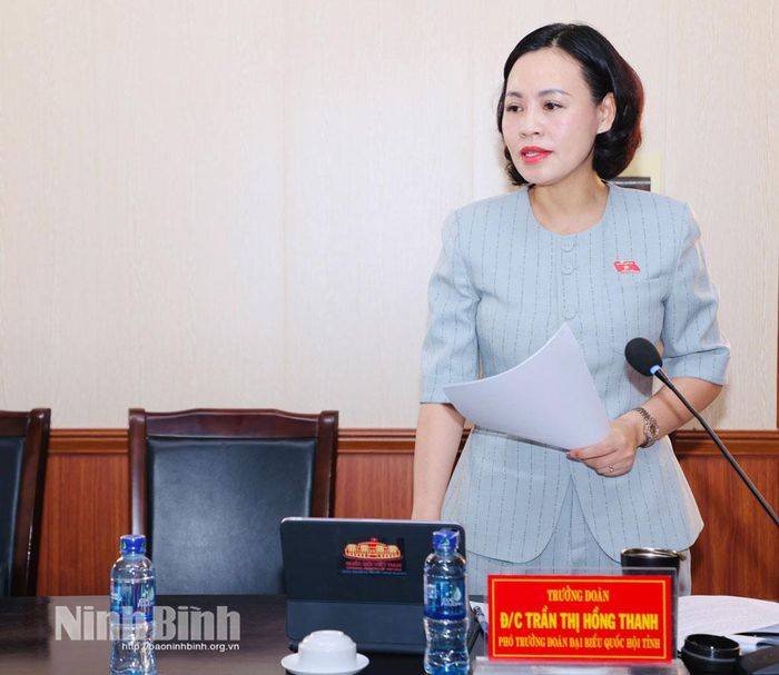 Đồng chí Trần Thị Hồng Thanh, Tỉnh ủy viên, Phó Trưởng Đoàn ĐBQH tỉnh, Trưởng đoàn khảo sát phát biểu kết luận buổi làm việc.