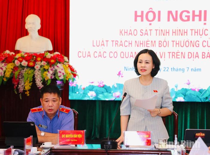 Đồng chí Trần Thị Hồng Thanh, Tỉnh ủy viên, Phó trưởng Đoàn ĐBQH tỉnh phát biểu kết luận hội nghị.