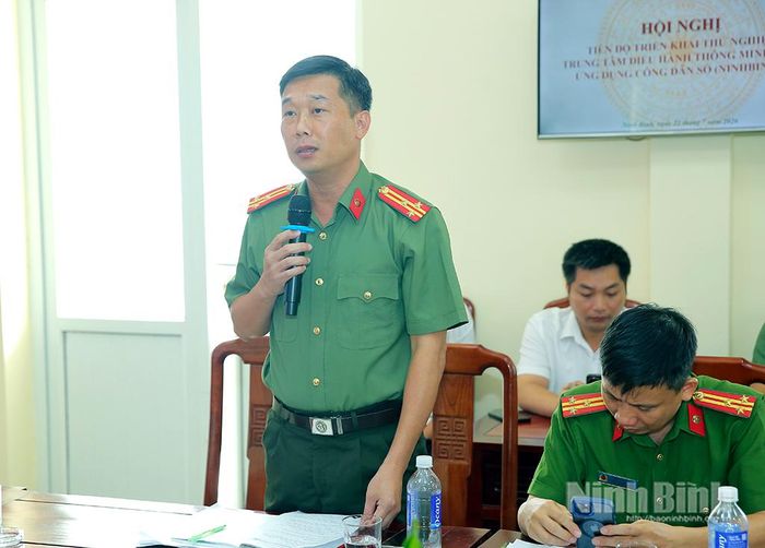 Đại diện Công an tỉnh phát biểu tại hội nghị.
