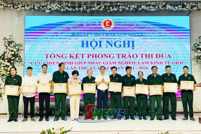 Lãnh đạo Hội Cựu chiến binh tỉnh trao Bằng khen cho các hội viên có thành tích xuất sắc.