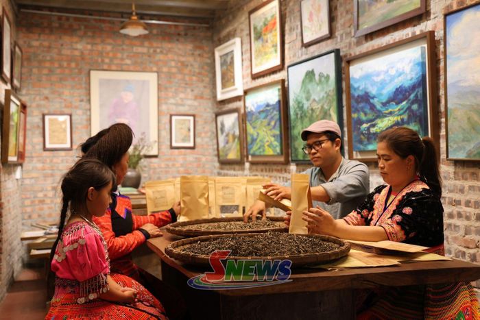 Anh Kiên hướng dẫn người dân đóng những mẻ trà Shan tuyết sao tay chất lượng.