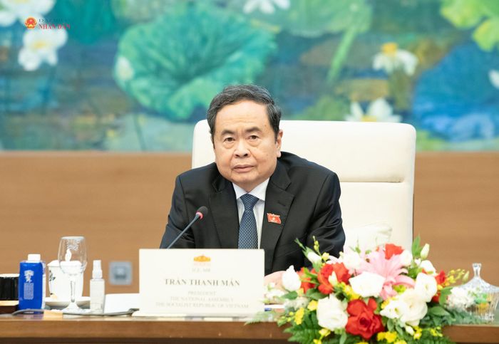 Chủ tịch Quốc hội Trần Thanh Mẫn phát biểu tại cuộc tiếp