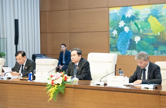 Chủ tịch Quốc hội Trần Thanh Mẫn phát biểu tại cuộc tiếp