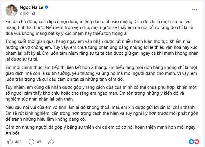Nguyên văn chia sẻ của vợ NSND Công Lý trên trang cá nhân. Ảnh chụp màn hình