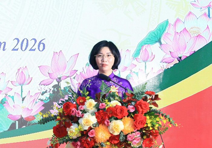 Chủ tịch HĐND thành phố Hà Nội Phùng Thị Hồng Hà phát biểu tại ngày hội. Ảnh: Quang Thái
