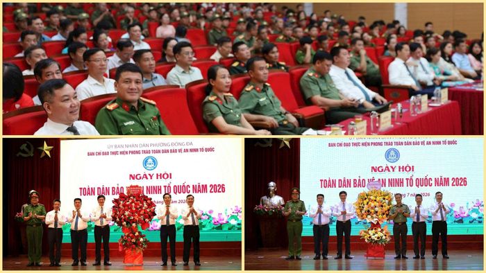Các đại biểu tham dự và tặng hoa chúc mừng ngày hội. Ảnh: Thanh Hòa