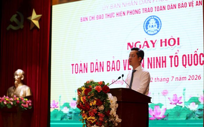 Đồng chí Vũ Đăng Định, Ủy viên Ban Thường vụ Thành ủy, Trưởng ban Tổ chức Thành ủy phát biểu chỉ đạo tại Ngày hội. Ảnh: Thanh Hòa
