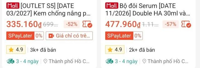 Mỹ phẩm cận date với nhiều lượt mua trên sàn thương mại điện tử. Ảnh: chụp màn hình. 