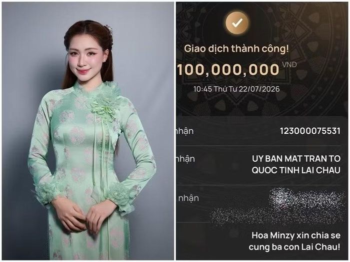  Hòa Minzy quyên góp cho bà con vùng lũ. Ảnh: FB Hòa Minzy. 