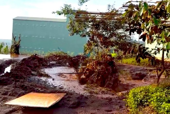 Giếng nước của ông Hòa khoan sâu thêm phun khí kèm nước.