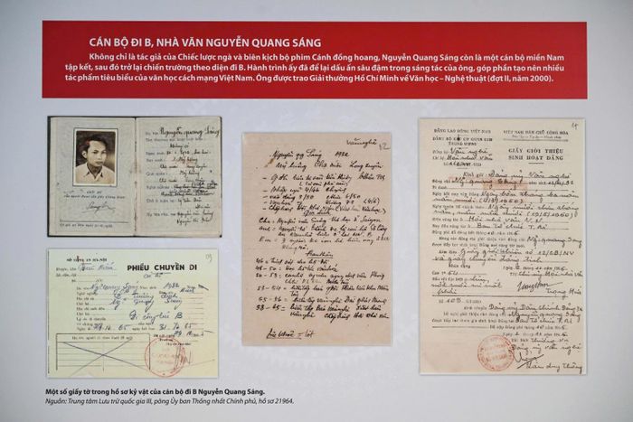 Nhà văn Nguyễn Quang Sáng đã từng là cán bộ đi B. Trong suốt thời gian đó, ông đã có nhiều tác phẩm nổi tiếng viết về thời kỳ sống, chiến đấu đó như "Cánh đồng hoang", "Mùa gió chướng", "Mùa nước nổi"...