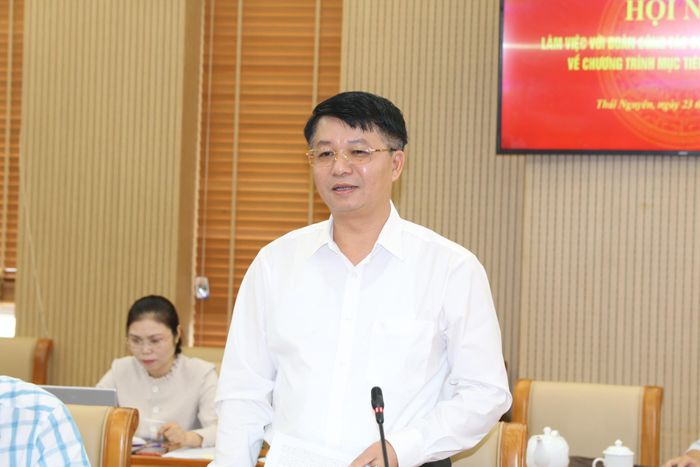 Phó Chủ tịch UBND tỉnh Thái Nguyên Nông Quang Nhất phát biểu tại buổi làm việc. Ảnh: Thế Toàn