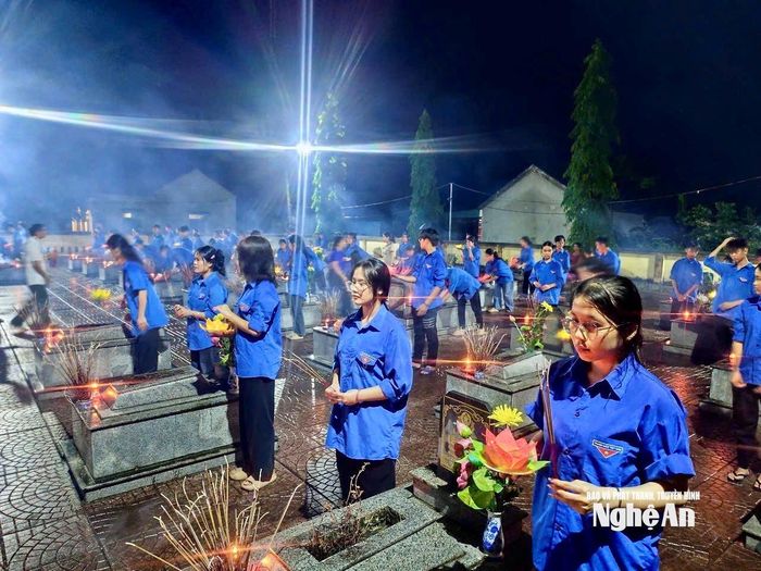 Thắp nến tri ân các Anh hùng liệt sĩ tại nghĩa trang địa phương. Ảnh: CSCC