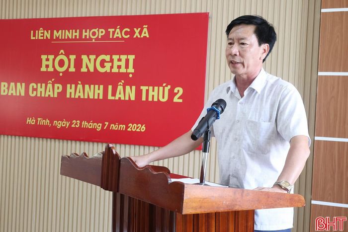 Chủ tịch Liên minh Hợp tác xã Hà Tĩnh Bùi Huy Cường phát biểu tại hội nghị.