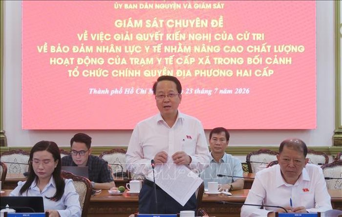 Đại biểu Hoàng Anh Công, Phó Chủ nhiệm Ủy ban Dân nguyện và Giám sát của Quốc hội khóa XVI, phát biểu tại buổi giám sát.