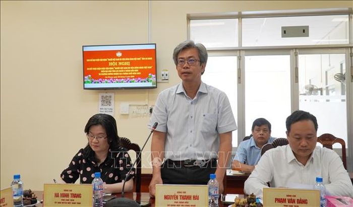 Ông Nguyễn Thanh Hải, Phó Giám đốc Sở Khoa học &amp; Công nghệ tỉnh An Giang phát biểu tại hội nghị.