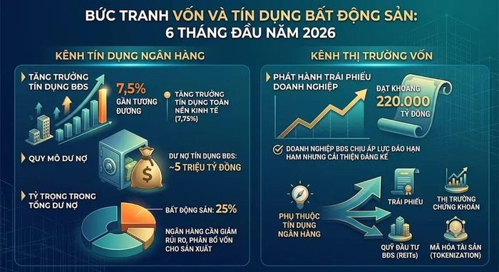  Bức tranh nguồn vốn từ tín dụng chảy vào BĐS trong 6 tháng đầu năm 2026. AI tạo - thực hiện: LƯU THỦY 