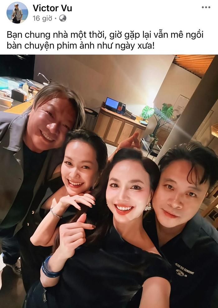 Victor Vũ chia sẻ bức ảnh gặp lại "bạn chung nhà một thời" Hàm Trần, với sự góp mặt của Đinh Ngọc Diệp và Hồng Ánh. Ảnh: Chụp màn hình.