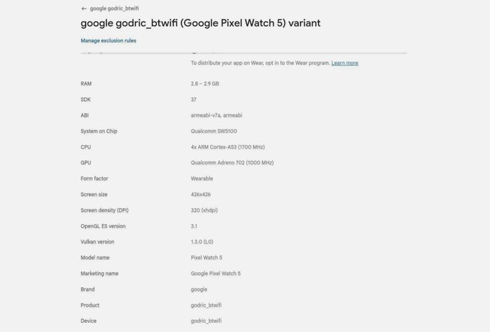 Thông tin về Google Pixel Watch 5 xuất hiện trên Google Play Console.