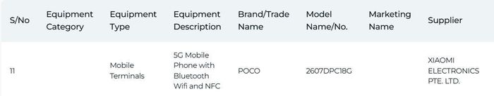 Poco X8: IMDA certificaton