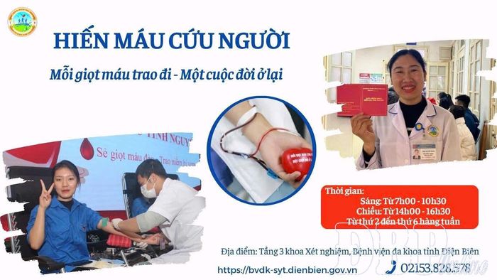Bệnh viện Đa khoa tỉnh Điện Biên kêu gọi tình nguyện viên tham gia hiến máu tình nguyện.