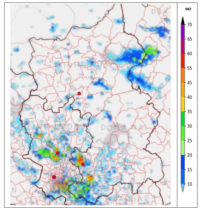 Ảnh radar tại khu vực thành phố Đồng Nai.