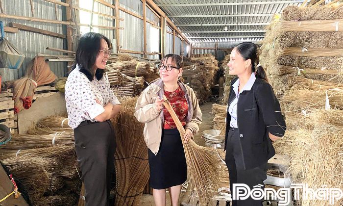 Chi cục phát triển Nông thôn tỉnh Đồng Tháp khảo sát thực tế tại cơ sở bó chổi của cô Nguyễn Thị Mai ấp Phú Quý, xã Vĩnh Hữu.