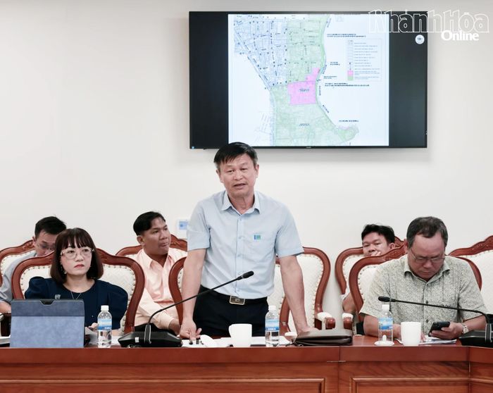 Đại diện Ban quản lý dự án phát triển tỉnh phát biểu tại cuộc họp.