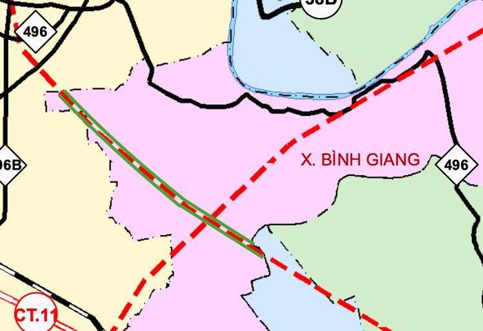 Tuyến đường sẽ mở ở trong phạm vi xã Bình Giang trong tương lai theo sơ đồ phương hướng phát triển kết cấu hạ tầng kỹ thuật.