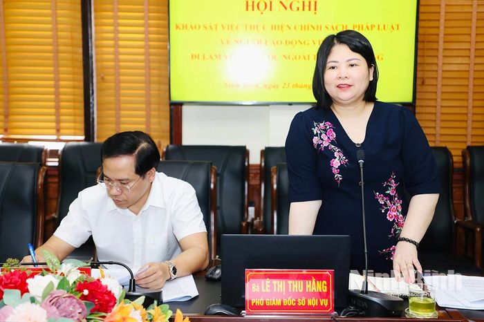 Đồng chí Lê Thị Thu Hằng, Phó Giám đốc Sở Nội vụ phát biểu tại buổi khảo sát.