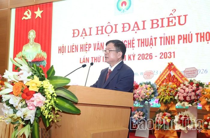 PGS.TS, Nhạc sĩ Đỗ Hồng Quân - Chủ tịch Liên hiệp các Hội VHNT Việt Nam phát biểu tại Đại hội.