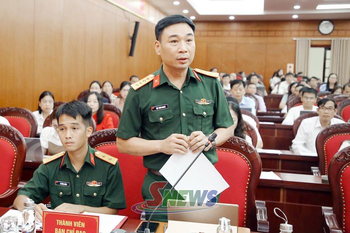 Lãnh đạo Bộ CHQS tỉnh phát biểu tại hội nghị.