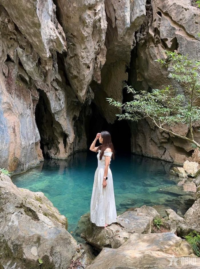 Du khách chụp ảnh tại hang E (Vườn quốc gia Phong Nha-Kẻ Bàng).