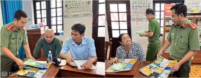 Công an TP Cần Thơ phát tờ rơi tuyên truyền chống khai thác IUU cho các chủ phương tiện.