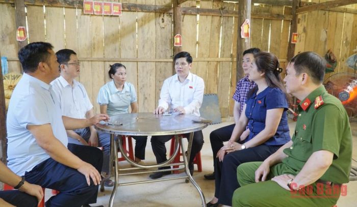 Đoàn khảo sát thực tế tại các hộ dân xóm Cao Vinh, xã Nam Tuấn.