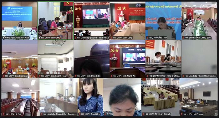 Quang cảnh Hội nghị tại các điểm cầu trực tuyến của Hội LHPN 34 tỉnh, thành phố trên cả nước. Nguồn: Cổng TTĐT Hội LHPN Việt Nam