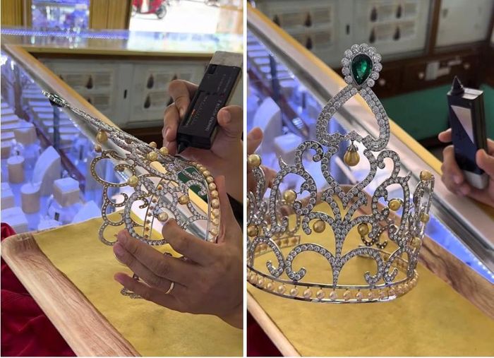 Vương miện Miss Business Global 2023 được đưa đi kiểm định và nhân viên kết luận là "đồ giả".