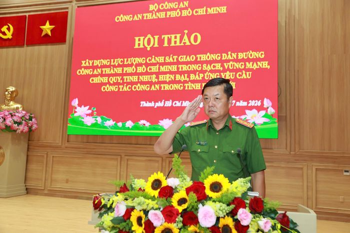 Đại tá Nguyễn Đình Dương, PGĐ CATP phát biểu khai mạc hội thảo - Ảnh: Sơn Khải