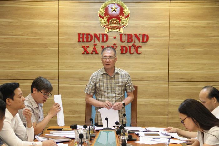 Chủ tịch UBND xã Mỹ Đức Nguyễn Quang Đường kết luận tại hội nghị. Ảnh: Biên Phạm