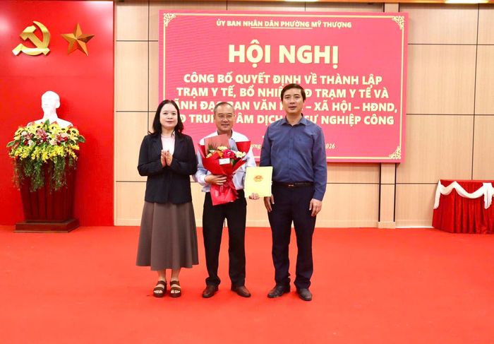 UBND phường Mỹ Thượng tổ chức hội nghị công bố quyết định thành lập Trạm Y tế. Ảnh: UBND phường.
