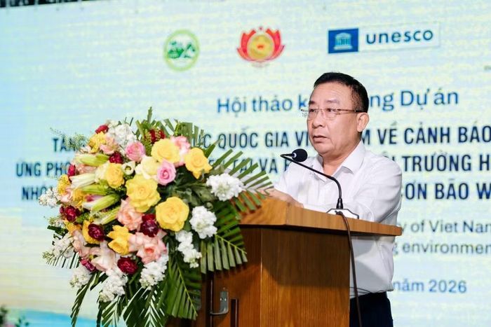 Phó Chủ tịch Ủy ban nhân dân tỉnh Nghệ An Nguyễn Văn Đệ phát biểu tại Hội thảo. (Ảnh: UNESCO tại Việt Nam cung cấp)
