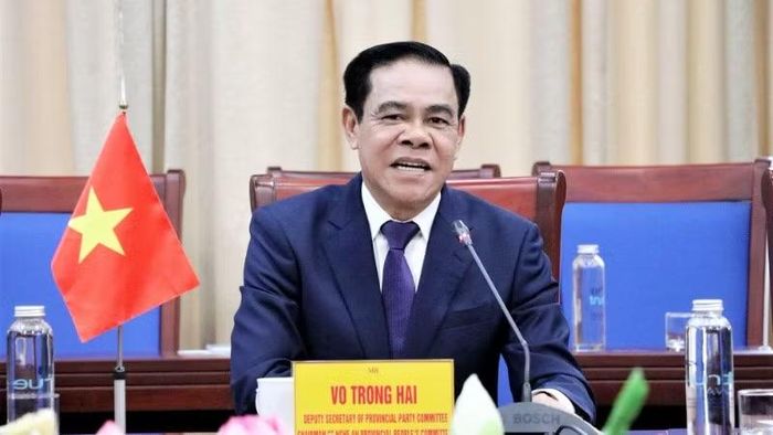 Chủ tịch Ủy ban nhân dân tỉnh Nghệ An Võ Trọng Hải phát biểu tại buổi tiếp và làm việc.