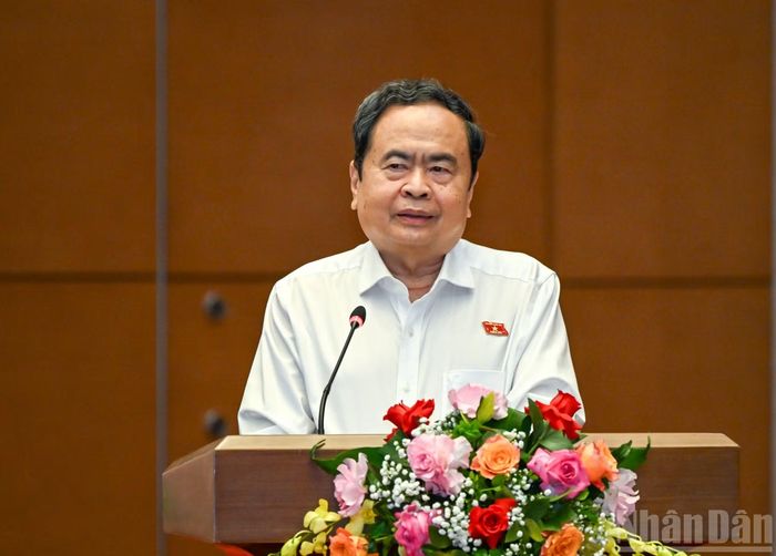 Bí thư Đảng ủy Quốc hội, Chủ tịch Quốc hội Trần Thanh Mẫn phát biểu khai mạc hội nghị. (Ảnh: DUY LINH)